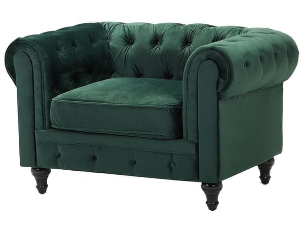 Chesterfield Stuesett Grønn Fløyel Møbeltrekk 3-seters Sofa Lenestol