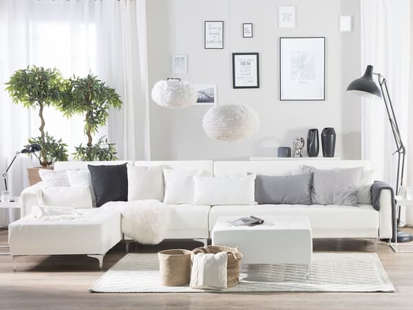 Hjørnesofa Hvit Kunstskinn Tuftet Stoff Moderne L-formet Modulær 5-seter med Osmansk Høyre Sjeselong