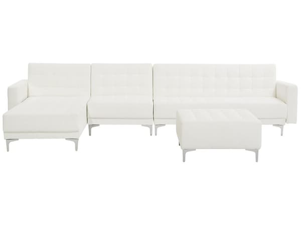 Hjørnesofa Hvit Kunstskinn Tuftet Stoff Moderne L-formet Modulær 5-seter med Osmansk Høyre Sjeselong