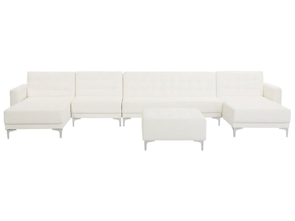 Hjørnesofa Hvit Kunstskinn Tuftet Moderne U-formet Modulær 6-seter med fotskammel og sjeselonger