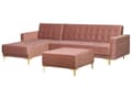 Miniatyrbilde 4 av 8: Hjørnesofa Rosa Fløyel Moderne L-form Modulær 4-seter med fotskammel Høyrevendt sjeselong