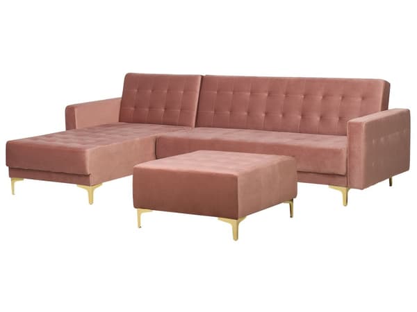 Hjørnesofa Rosa Fløyel Moderne L-form Modulær 4-seter med fotskammel Høyrevendt sjeselong