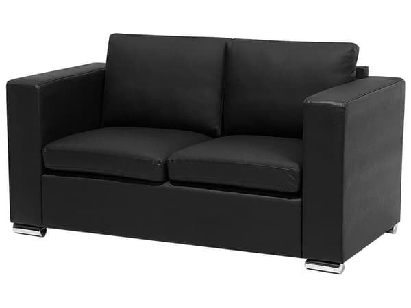 Sofa Svart Skinn Minimalistisk 2 Seter Stue Retro