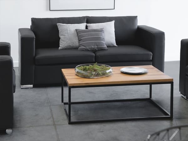 Sofa Svart Skinn Minimalistisk 2 Seter Stue Retro