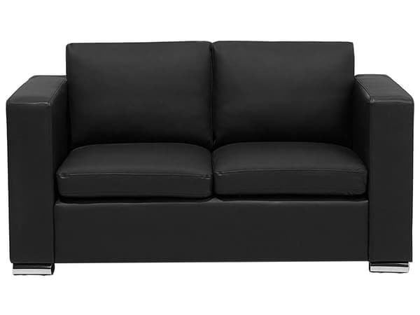Sofa Svart Skinn Minimalistisk 2 Seter Stue Retro