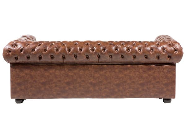 Chesterfield Sofa Brun Imitert Skinn Svarte Ben 3-seter Bredt Tykt Polstret Knapptuftet Venetiansk Barokkstil Stueinnredning