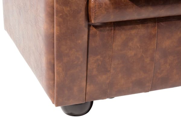 Chesterfield Sofa Brun Imitert Skinn Svarte Ben 3-seter Bredt Tykt Polstret Knapptuftet Venetiansk Barokkstil Stueinnredning