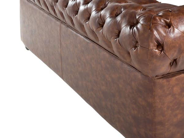 Chesterfield Sofa Brun Imitert Skinn Svarte Ben 3-seter Bredt Tykt Polstret Knapptuftet Venetiansk Barokkstil Stueinnredning