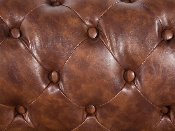 Chesterfield Sofa Brun Imitert Skinn Svarte Ben 3-seter Bredt Tykt Polstret Knapptuftet Venetiansk Barokkstil Stueinnredning