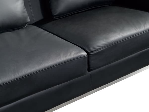 Hjørnesofa svart skinnpolstret med ottomansk L-sofa høyreorientering