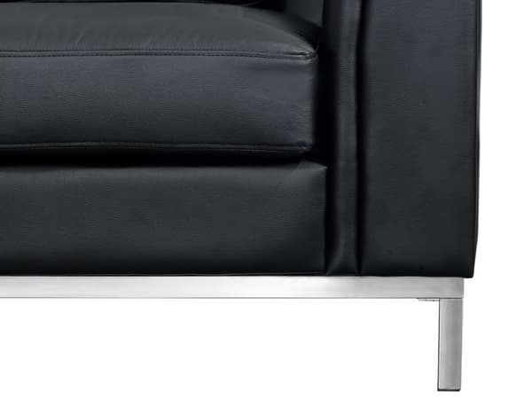 Hjørnesofa svart skinnpolstret med ottomansk L-sofa høyreorientering