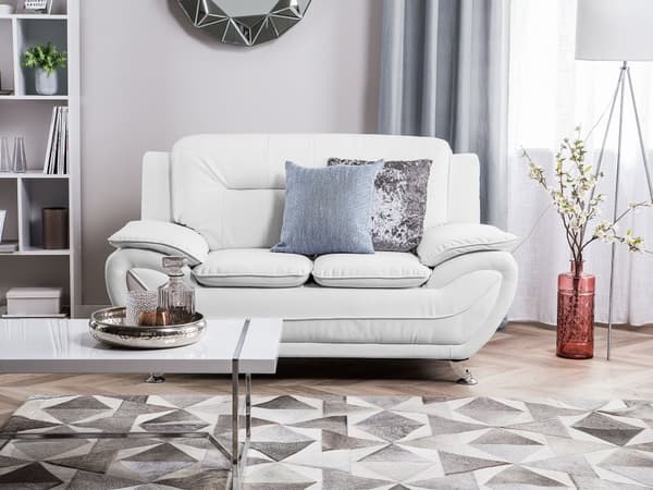 2-seters sofa Hvitt Kunstskinn med Puter på Armene Moderne