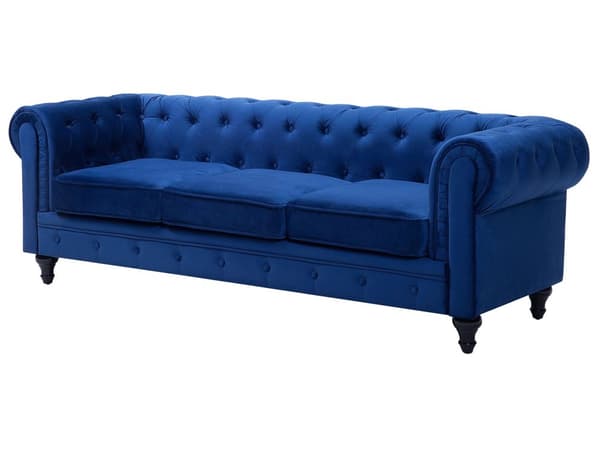 Chesterfield Stuesett Blå Fløyel Møbeltrekk 3-seters Sofa Lenestol