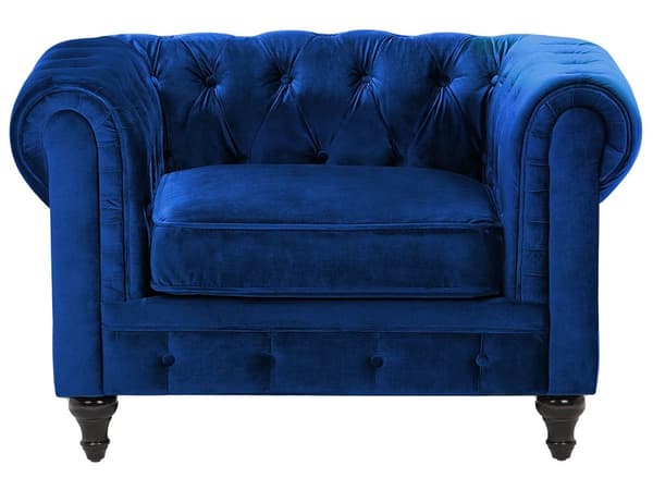 Chesterfield Stuesett Blå Fløyel Møbeltrekk 3-seters Sofa Lenestol