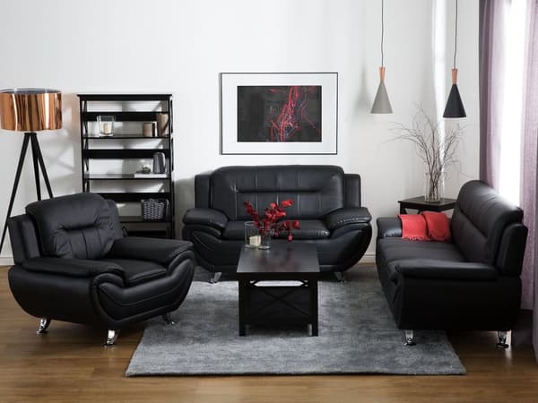 2-seters Sofa Svart Kunstskinn med Pute Armlenene Moderne