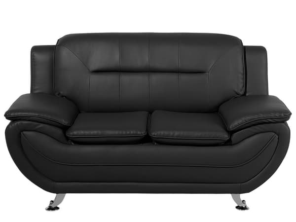 2-seters Sofa Svart Kunstskinn med Pute Armlenene Moderne