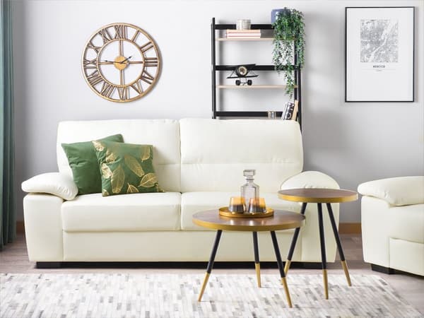 Sofa Kremfarget 3-seter Stue Kunstskinn