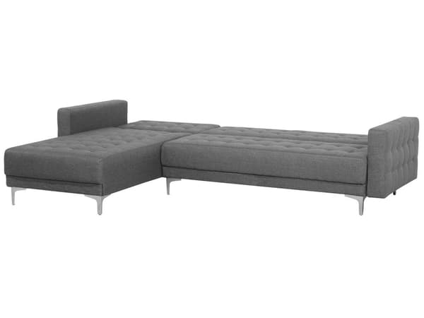 Hjørnesofa Grå Stoff 4-seter L-form Høyrevendt Justerbar rygg Sovefunksjon Fotskammel Metallben Modulær Moderne design
