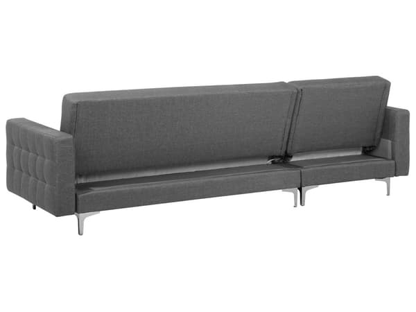 Hjørnesofa Grå Stoff 4-seter L-form Høyrevendt Justerbar rygg Sovefunksjon Fotskammel Metallben Modulær Moderne design