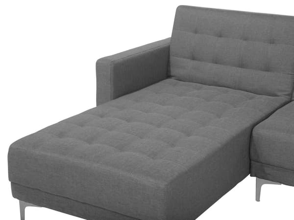 Hjørnesofa Grå Stoff 4-seter L-form Høyrevendt Justerbar rygg Sovefunksjon Fotskammel Metallben Modulær Moderne design