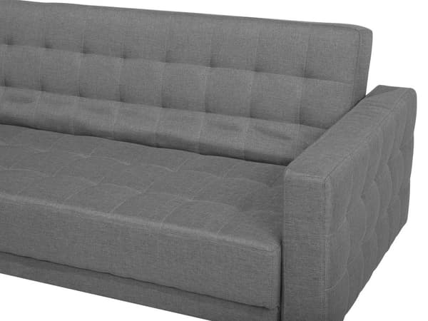 Hjørnesofa Grå Stoff 4-seter L-form Høyrevendt Justerbar rygg Sovefunksjon Fotskammel Metallben Modulær Moderne design