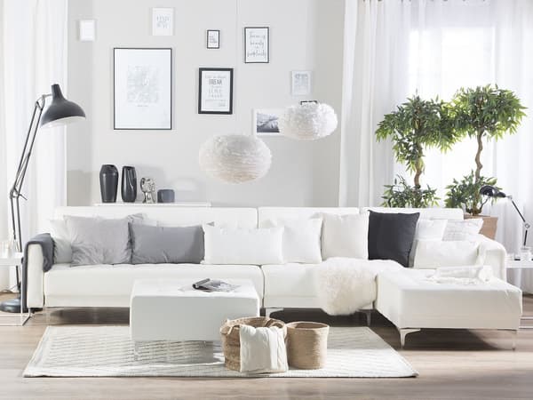 Hjørnesofa Hvit Kunstskinn Tuftet Moderne L-formet Modulær 5-seter med Ottomansk Sjeselong
