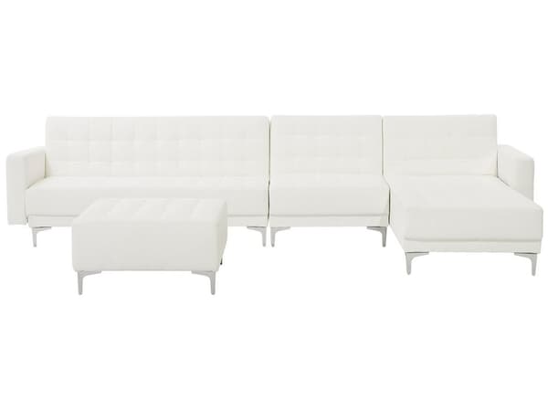Hjørnesofa Hvit Kunstskinn Tuftet Moderne L-formet Modulær 5-seter med Ottomansk Sjeselong