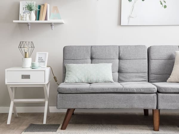 Sovesofa Grå 3-seter Quiltet Møbeltrekk Klikk-klakk Delt rygg Metallben