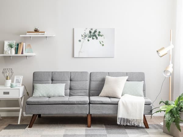 Sovesofa Grå 3-seter Quiltet Møbeltrekk Klikk-klakk Delt rygg Metallben