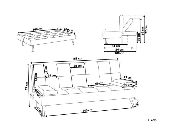 3-Seter Sovesofa Sovefunksjon Mørkegrå Moderne Minimalistisk