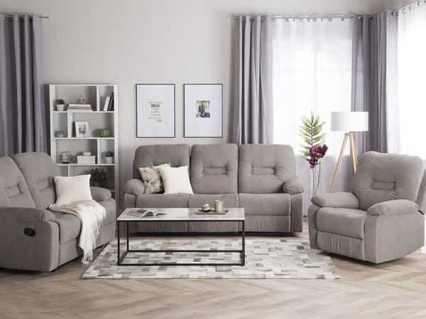 Hvilesofa Taupe Beige 3-seters Manuell Justerbar Rygg Fotstøtte