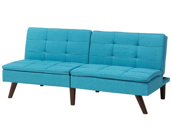 Sovesofa Blå 3-seter Vattert Møbeltrekk Klikk-klakk Delt rygg Metallben