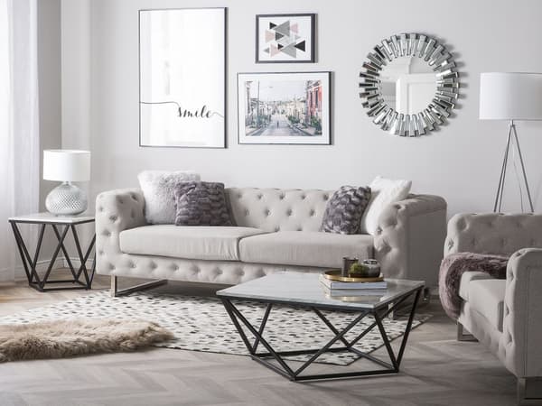 5-seters Chesterfield Sofasett Beige Tuftet