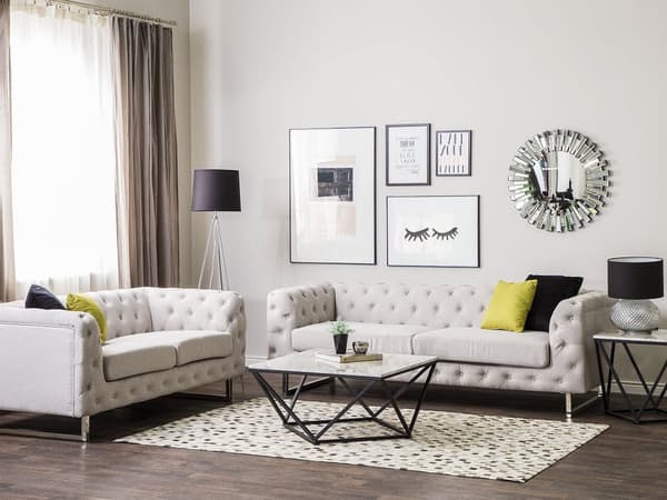 5-seters Chesterfield Sofasett Beige Tuftet