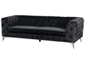 Miniatyrbilde 5 av 11: 3-seters sofa i svart fløyel og Chesterfield-stil med lav rygg