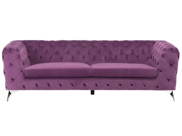 3-seters sofa i lilla fløyel og Chesterfield-stil med lav rygg