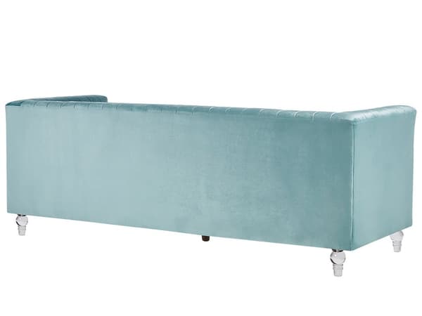 Sofa Lyseblå Fløyel 3-seter Dekorative ben i akryl Quilting Klassisk Mid-Century Stue