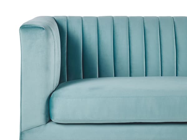 Sofa Lyseblå Fløyel 3-seter Dekorative ben i akryl Quilting Klassisk Mid-Century Stue