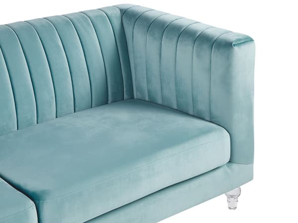 Sofa Lyseblå Fløyel 3-seter Dekorative ben i akryl Quilting Klassisk Mid-Century Stue