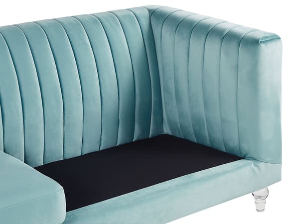 Sofa Lyseblå Fløyel 3-seter Dekorative ben i akryl Quilting Klassisk Mid-Century Stue
