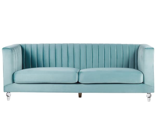 Sofa Lyseblå Fløyel 3-seter Dekorative ben i akryl Quilting Klassisk Mid-Century Stue