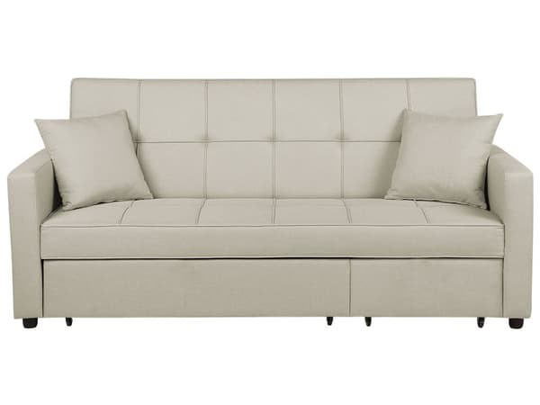 Sovesofa Beige Polyester 3-personers Uttrekkbar Seng Hjul Sovefunksjon Vattert Ryggstøtte Moderne Stueinnredning Klassisk Multifunksjonell