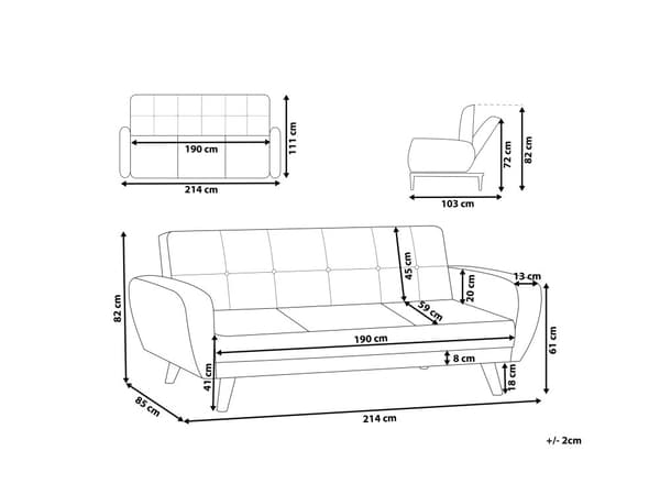 Sovesofa Svart stoff polstret 3-seters konvertible treben Moderne Minimalistisk Stue