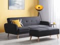 Miniatyrbilde 4 av 11: Sovesofa Svart stoff polstret 3-seters konvertible treben Moderne Minimalistisk Stue