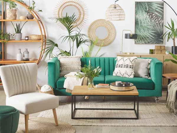 Sofa Grønn Fløyel 3-seter Dekorative ben i akryl Quilting Klassisk Mid-Century Stue