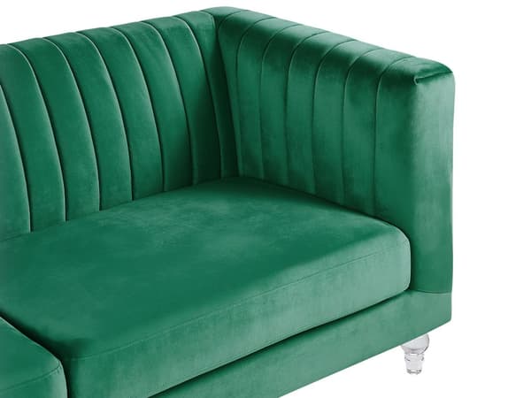 Sofa Grønn Fløyel 3-seter Dekorative ben i akryl Quilting Klassisk Mid-Century Stue