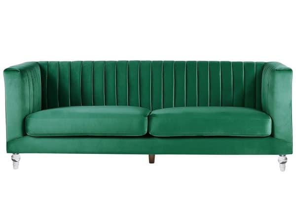 Sofa Grønn Fløyel 3-seter Dekorative ben i akryl Quilting Klassisk Mid-Century Stue