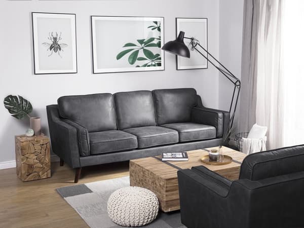 Sofa Grå 3-seter Fløyel Ben Eiketre Klassisk Stue fra midten av århundret