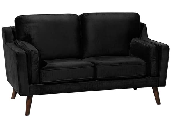 Sofa Svart 2-seter Fløyel Ben Eiketre Klassisk Stue fra midten av århundret