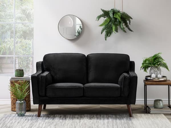 Sofa Svart 2-seter Fløyel Ben Eiketre Klassisk Stue fra midten av århundret